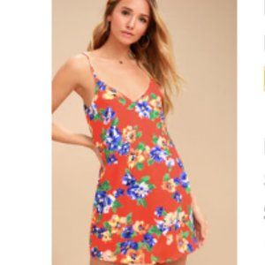 Love is Here to Stay Red Orange Floral Print Shift Dress